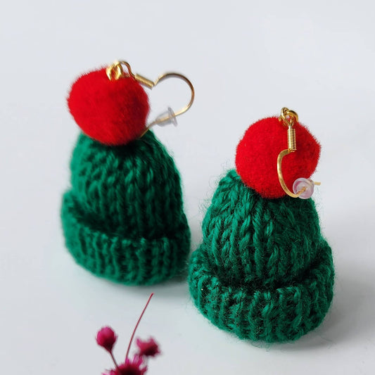 Christmas Mini Hat Earrings, Hand Crotched Holiday Jewelry WHOLESALE