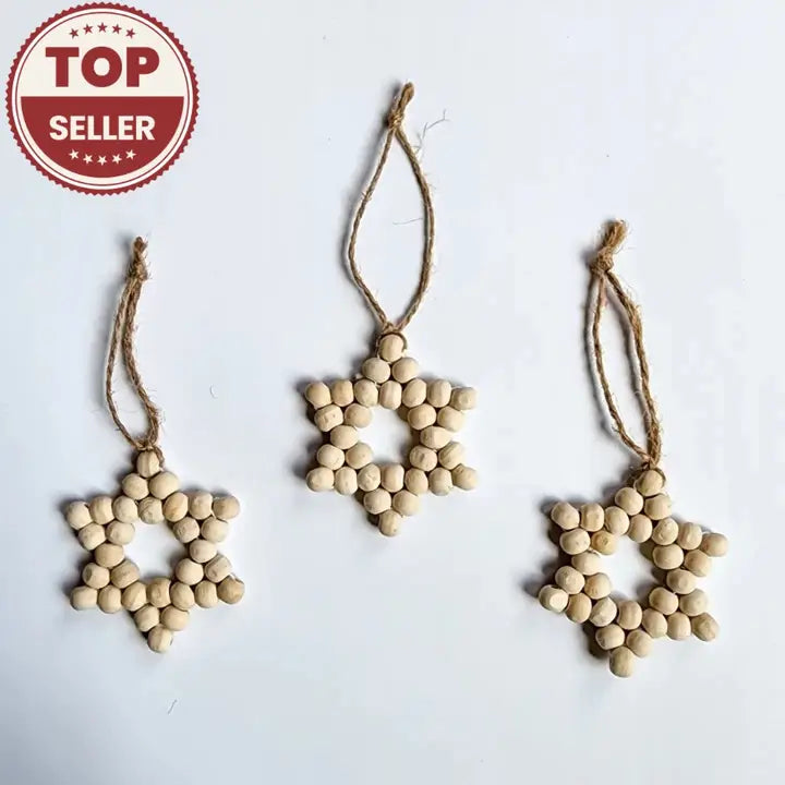 Beaded Star Ornament | Nordic Christmas & Hanukkah Decor - Pack of 3 - $5 each WHOLESALE