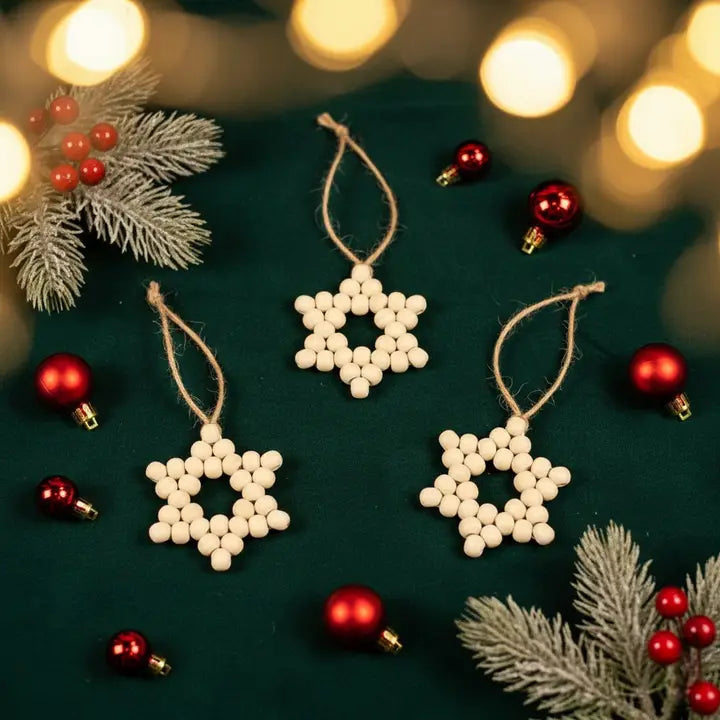 Beaded Star Ornament | Nordic Christmas & Hanukkah Decor - Pack of 3 - $5 each WHOLESALE