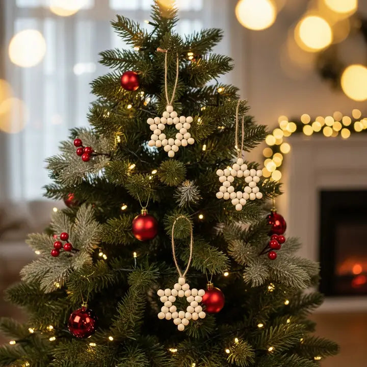 Beaded Star Ornament | Nordic Christmas & Hanukkah Decor - Pack of 3 - $5 each WHOLESALE