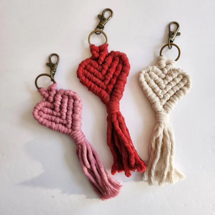 Handwoven Heart Keychain, Boho Macrame– Valentine's Day Gift