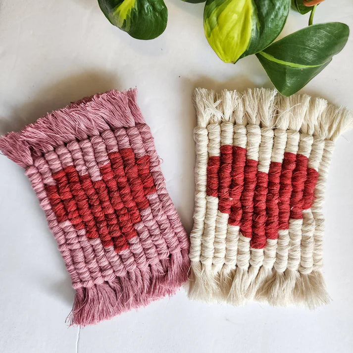 Cotton Heart Coasters | Valentines Day Boho Decor