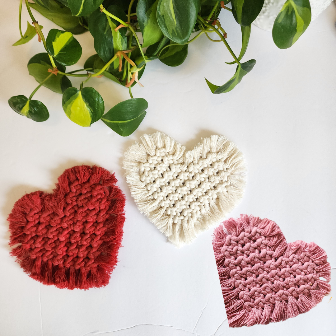 Cotton Heart Coasters | Valentines Day Gift | Boho Decor