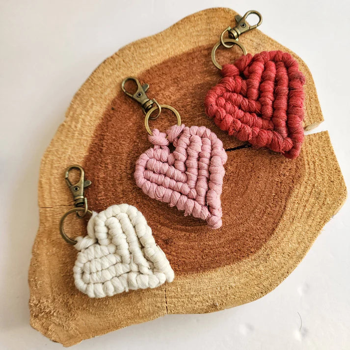 Handmade Boho Macrame Heart Keychain – Valentine's Day Gift