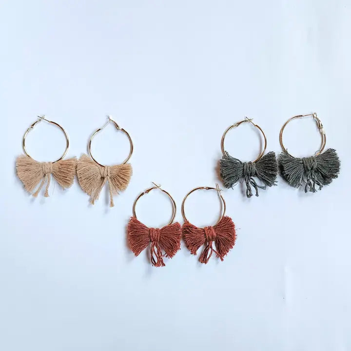 Boho Bow Hoops | Handwoven Macrame Hoop Earrings – Pack of 3 - $4 each WHOLESALE