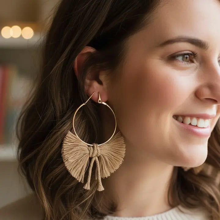 Boho Bow Hoops | Handwoven Macrame Hoop Earrings – Pack of 3 - $4 each WHOLESALE