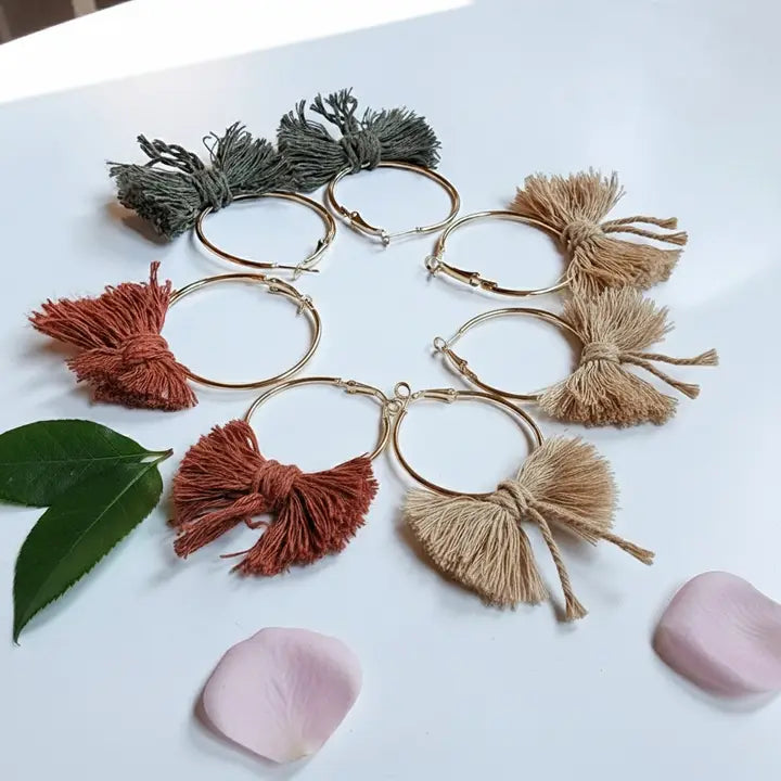 Boho Bow Hoops | Handwoven Macrame Hoop Earrings – Pack of 3 - $4 each WHOLESALE