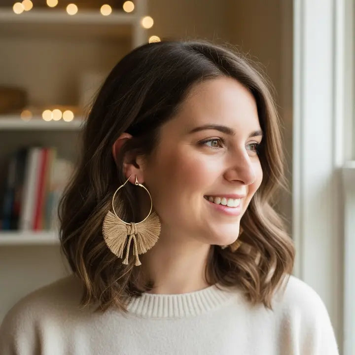 Boho Bow Hoops | Handwoven Macrame Hoop Earrings – Pack of 3 - $4 each WHOLESALE