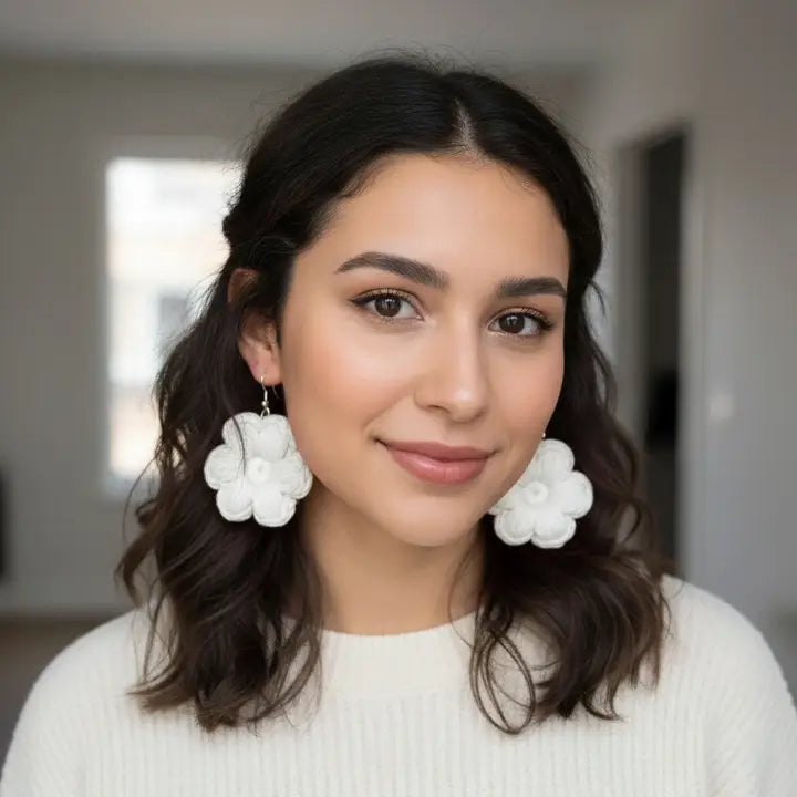 Bloom Dangle Earrings | Handmade Crochet Floral Earrings – Pack of 7 - $4 each WHOLESALE