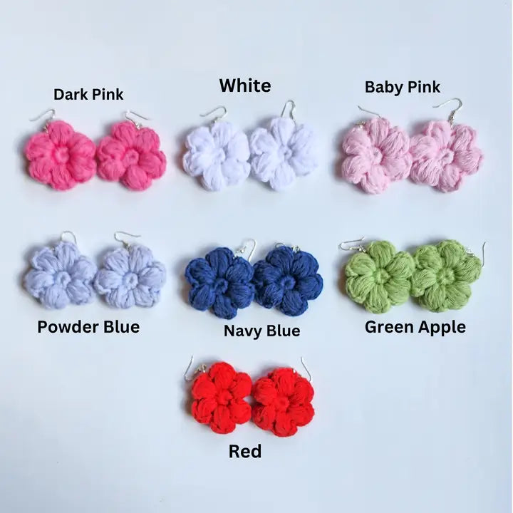 Bloom Dangle Earrings | Handmade Crochet Floral Earrings – Pack of 7 - $4 each WHOLESALE