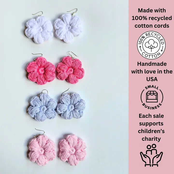 Bloom Dangle Earrings | Handmade Crochet Floral Earrings – Pack of 7 - $4 each WHOLESALE