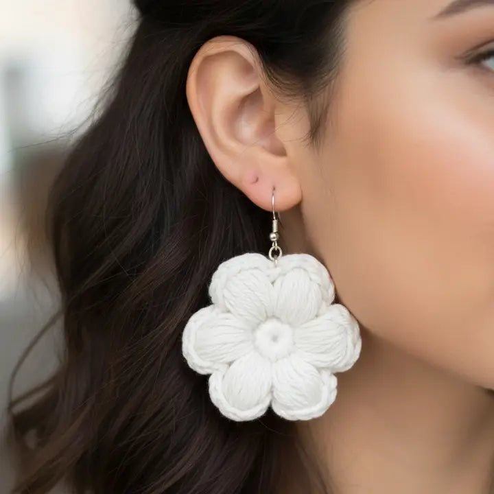 Bloom Dangle Earrings | Handmade Crochet Floral Earrings – Pack of 7 - $4 each WHOLESALE
