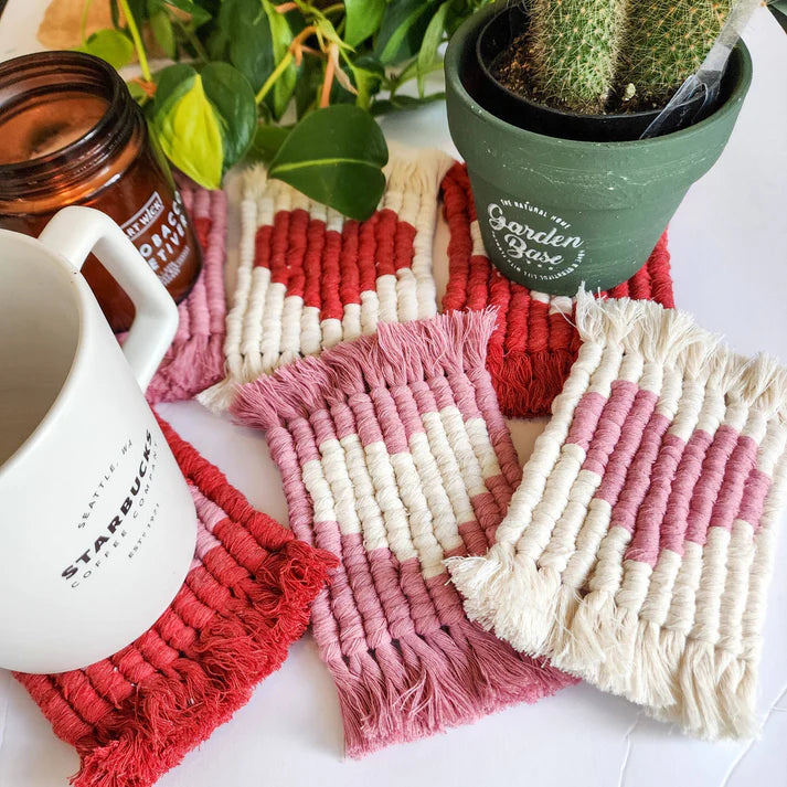 Cotton Heart Coasters | Valentines Day Boho Decor