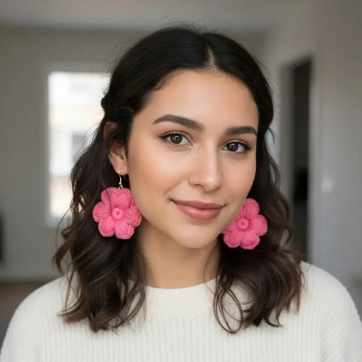 Bloom Dangle Earrings | Handmade Crochet Floral Earrings – Pack of 7 - $4 each WHOLESALE