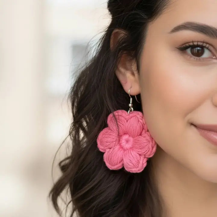 Bloom Dangle Earrings | Handmade Crochet Floral Earrings – Pack of 7 - $4 each WHOLESALE