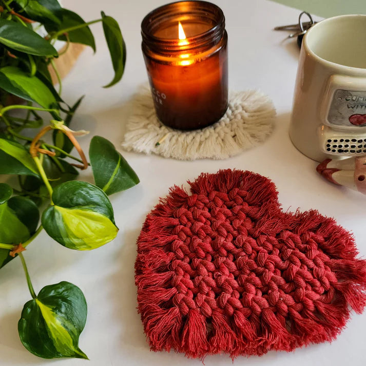 Cotton Heart Coasters | Valentines Day Gift | Boho Decor