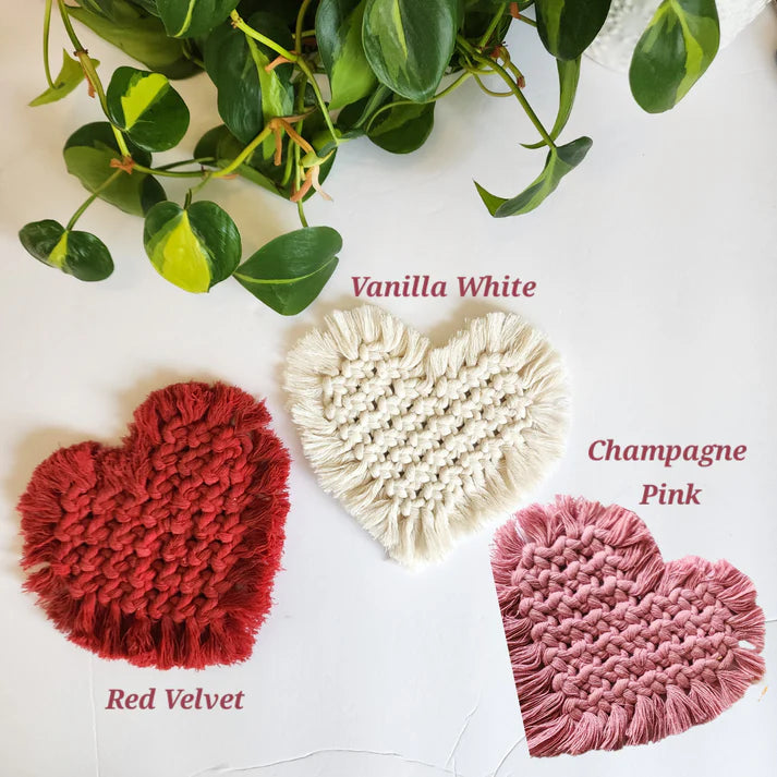 Cotton Heart Coasters | Valentines Day Gift | Boho Decor