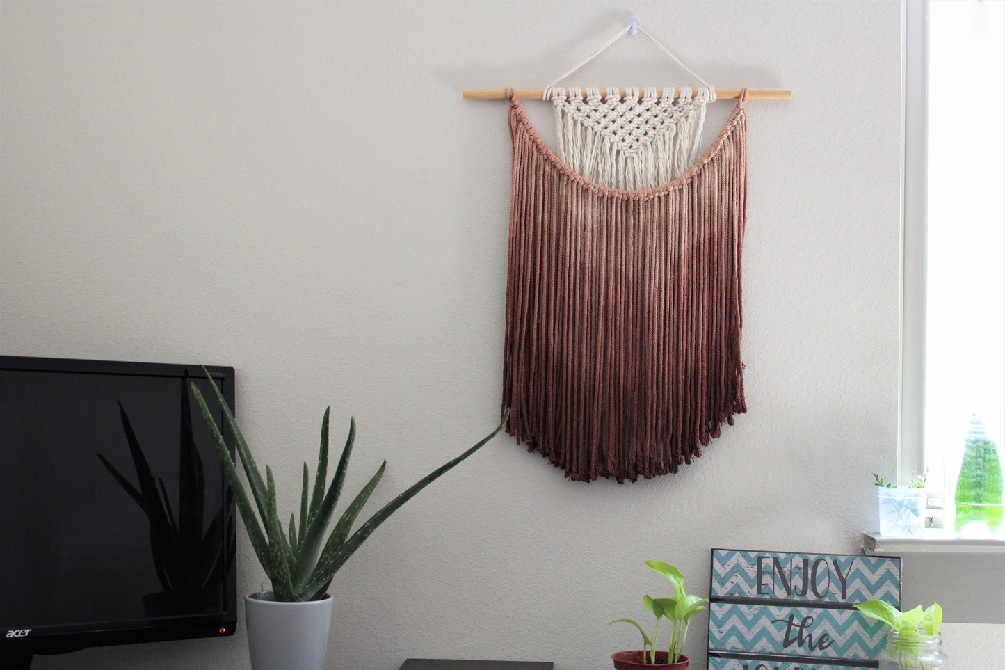 Handmade Macrame wall hanging in Chocolate Brown, Bohemian home Decor, Handwoven and Dip-Dyed Tapestry, Chic Ombre Natural Cotton Art Piece