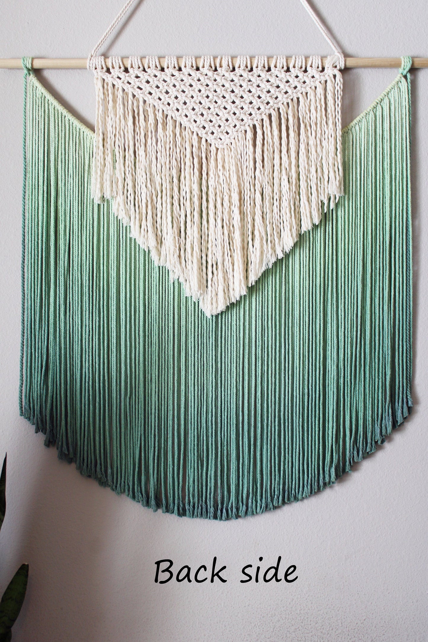 Handmade Macrame wall hanging in Ombre Green, Bohemian home Decor, Handwoven and Dip-Dyed Tapestry, Chic Ombre Natural Cotton Art Piece