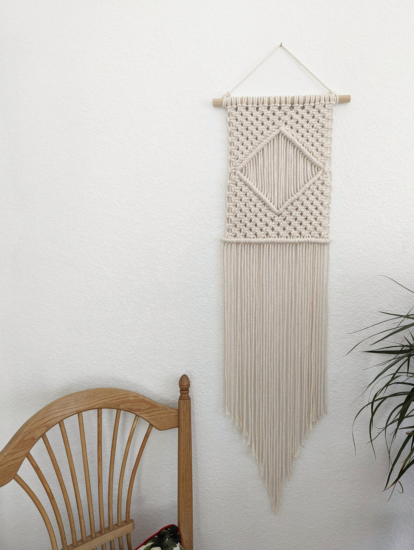 Macrame handmade Wall Hanging, Bohemian style Handwoven Tapestry, Natural cotton on wooden dowel, Minimalist Textile Art, Chic Macrame Art