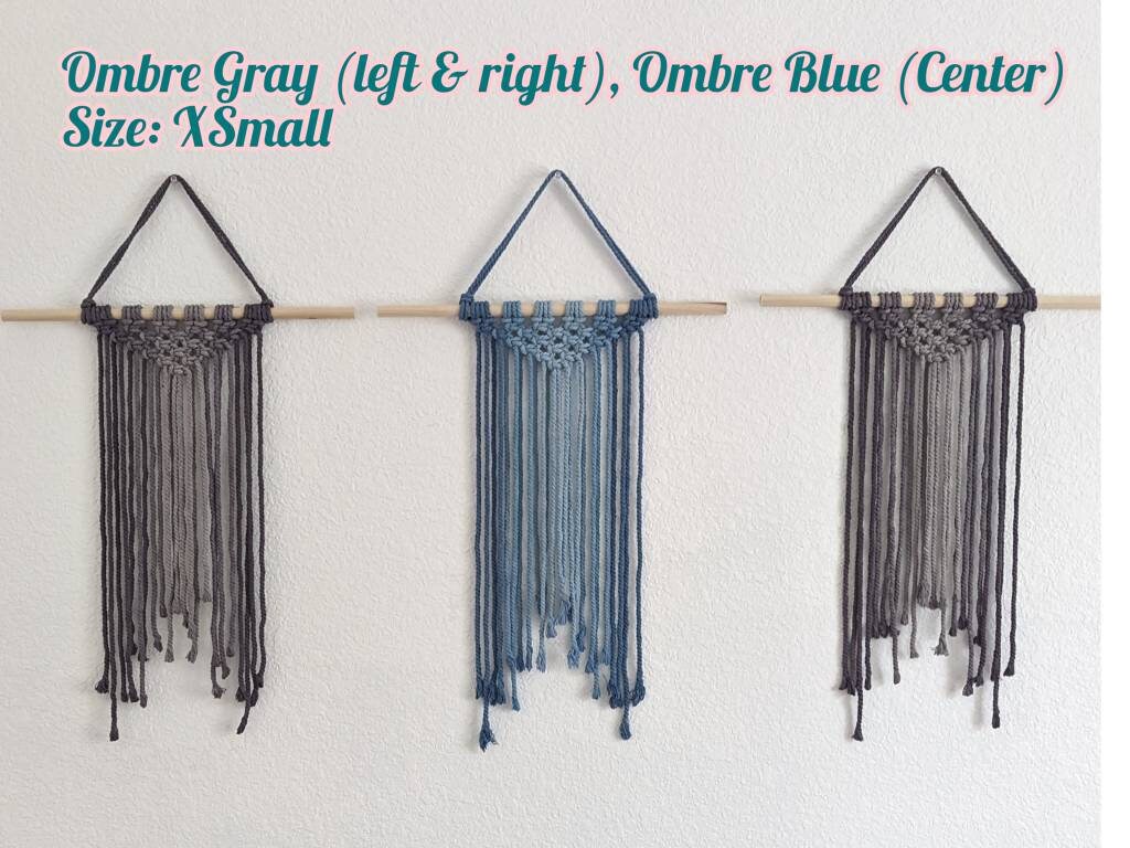 Large Handmade Minimalist wall hanging, Steel Gray Boho Ombre tapestry, Macrame Art on wooden dowel with Cotton Cords, Chic design & Decor