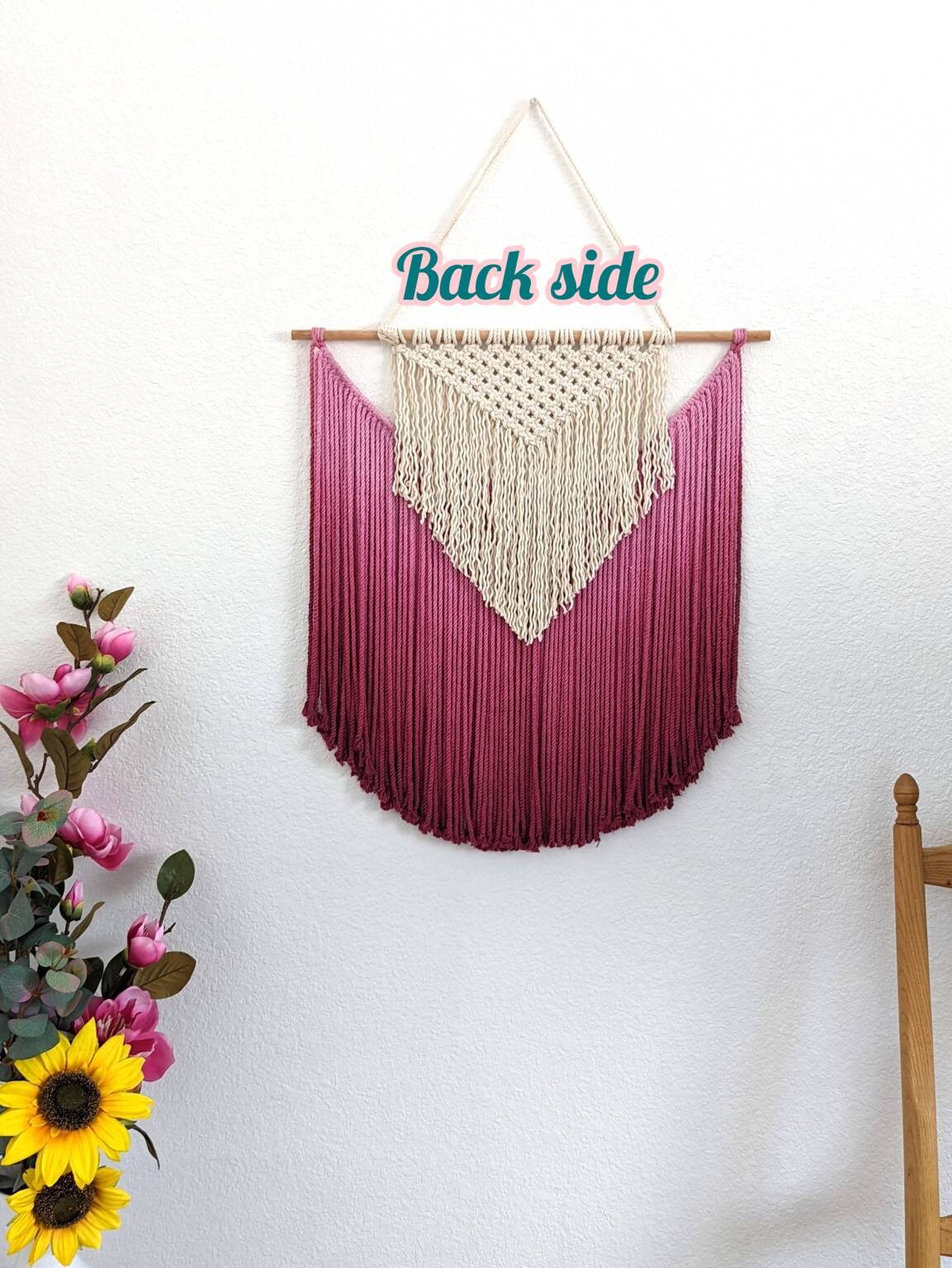 Handmade Macrame wall hanging in Magenta Pink, Bohemian home Decor, Handwoven and Dip-Dyed Tapestry, Chic Ombre Natural Cotton Art Piece