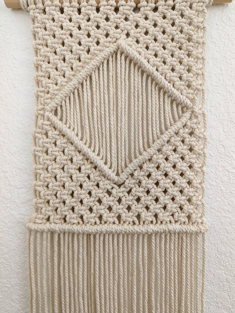 Macrame handmade Wall Hanging, Bohemian style Handwoven Tapestry, Natural cotton on wooden dowel, Minimalist Textile Art, Chic Macrame Art