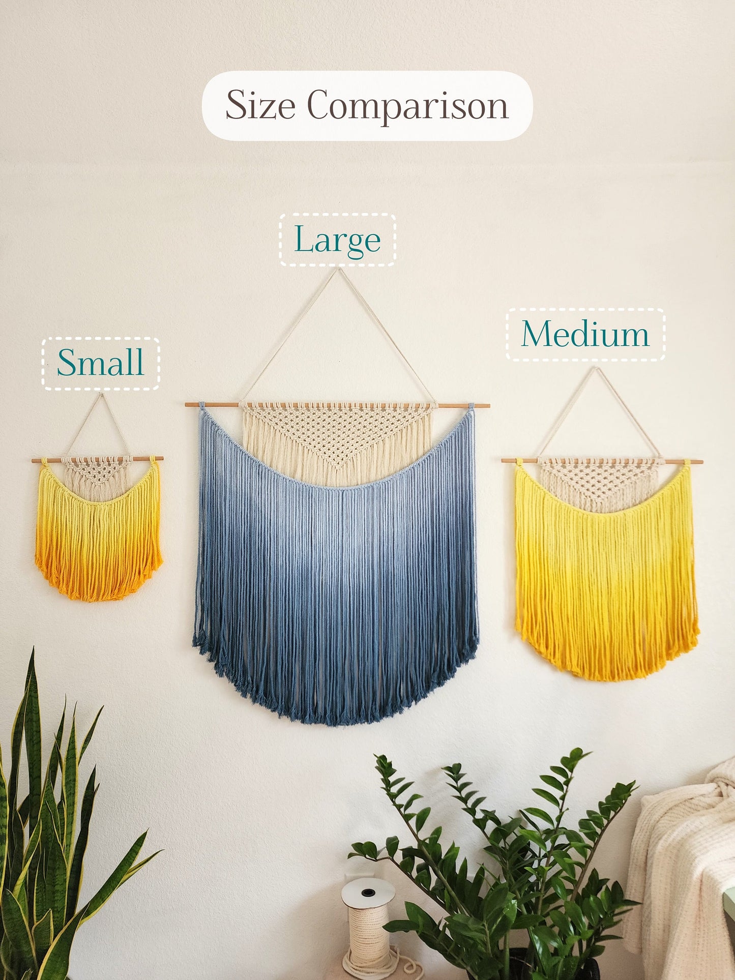 Handmade Macrame wall hanging in Sunshine Yellow, Bohemian home Decor, Handwoven and Dip-Dyed Tapestry, Chic Ombre Natural Cotton Art Piece