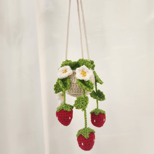 Boho Crochet Strawberry Car Charm – Pack of 3 - $10 each WHOLESALE