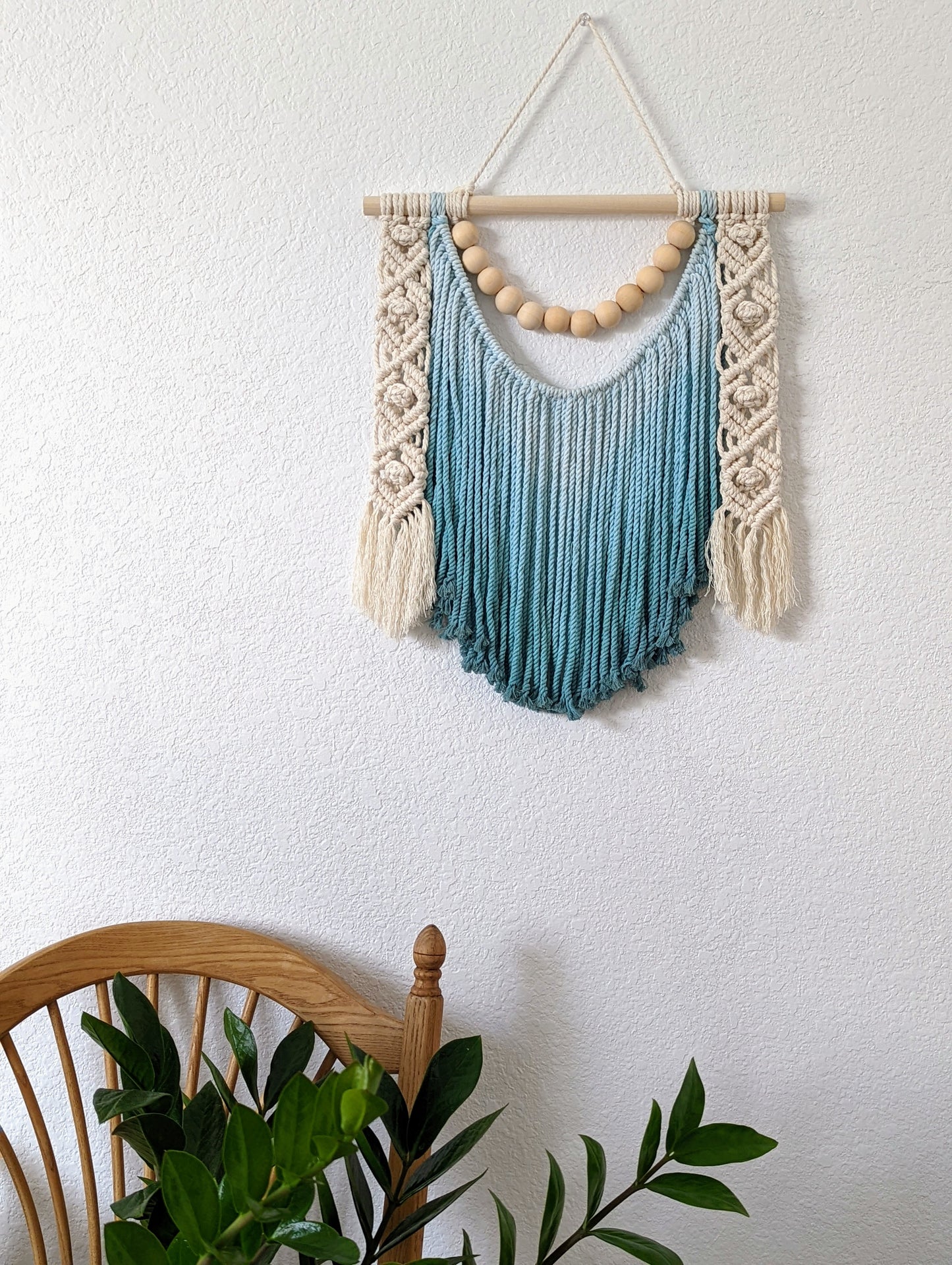 Ombre handmade beaded Macrame wall hanging, Bohemian Wall decor, Dip dyed wall tapestry, Beautiful natural cotton art piece with wooden bead