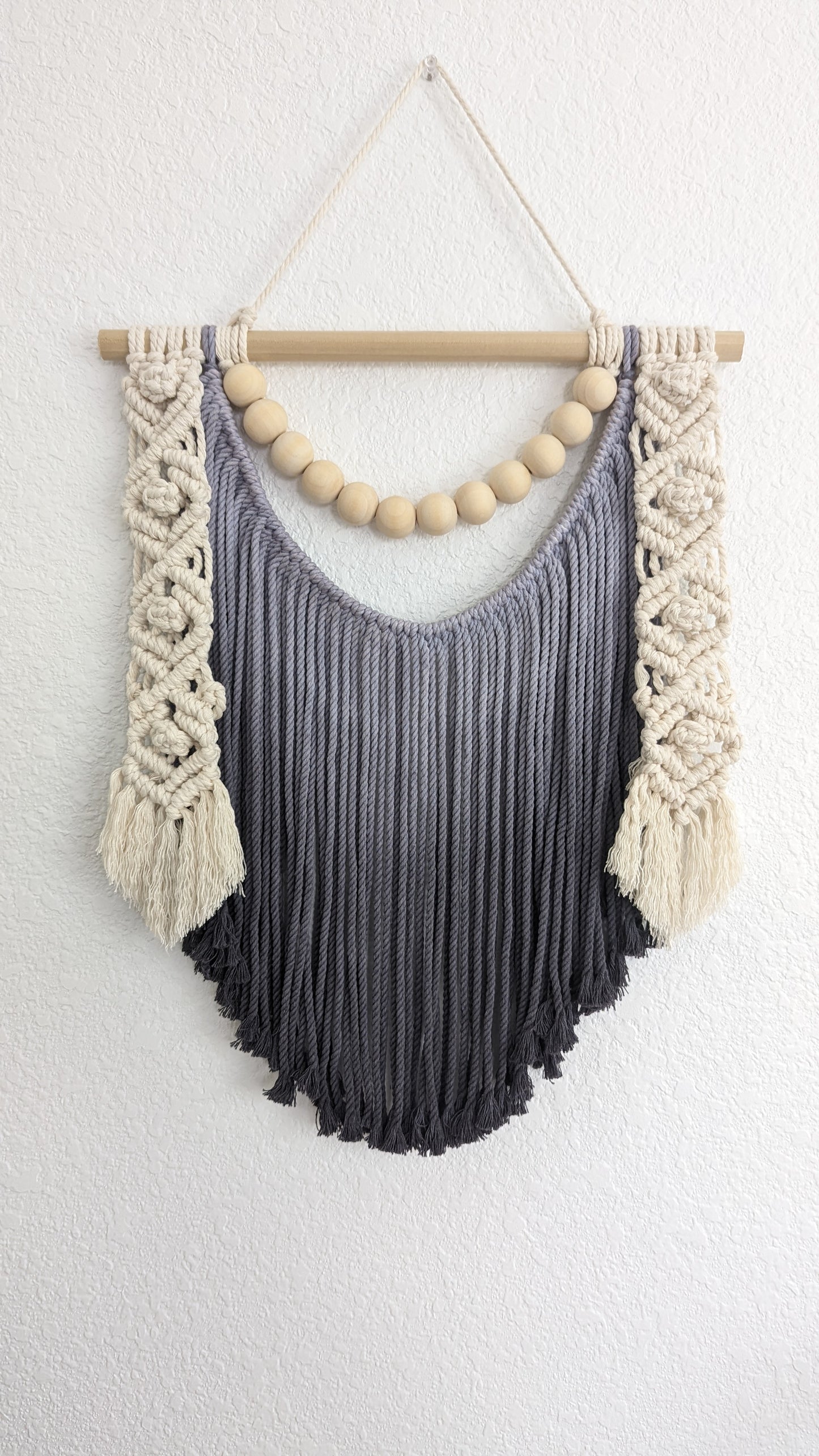 Ombre handmade beaded Macrame wall hanging, Bohemian Wall decor, Dip dyed wall tapestry, Beautiful natural cotton art piece with wooden bead