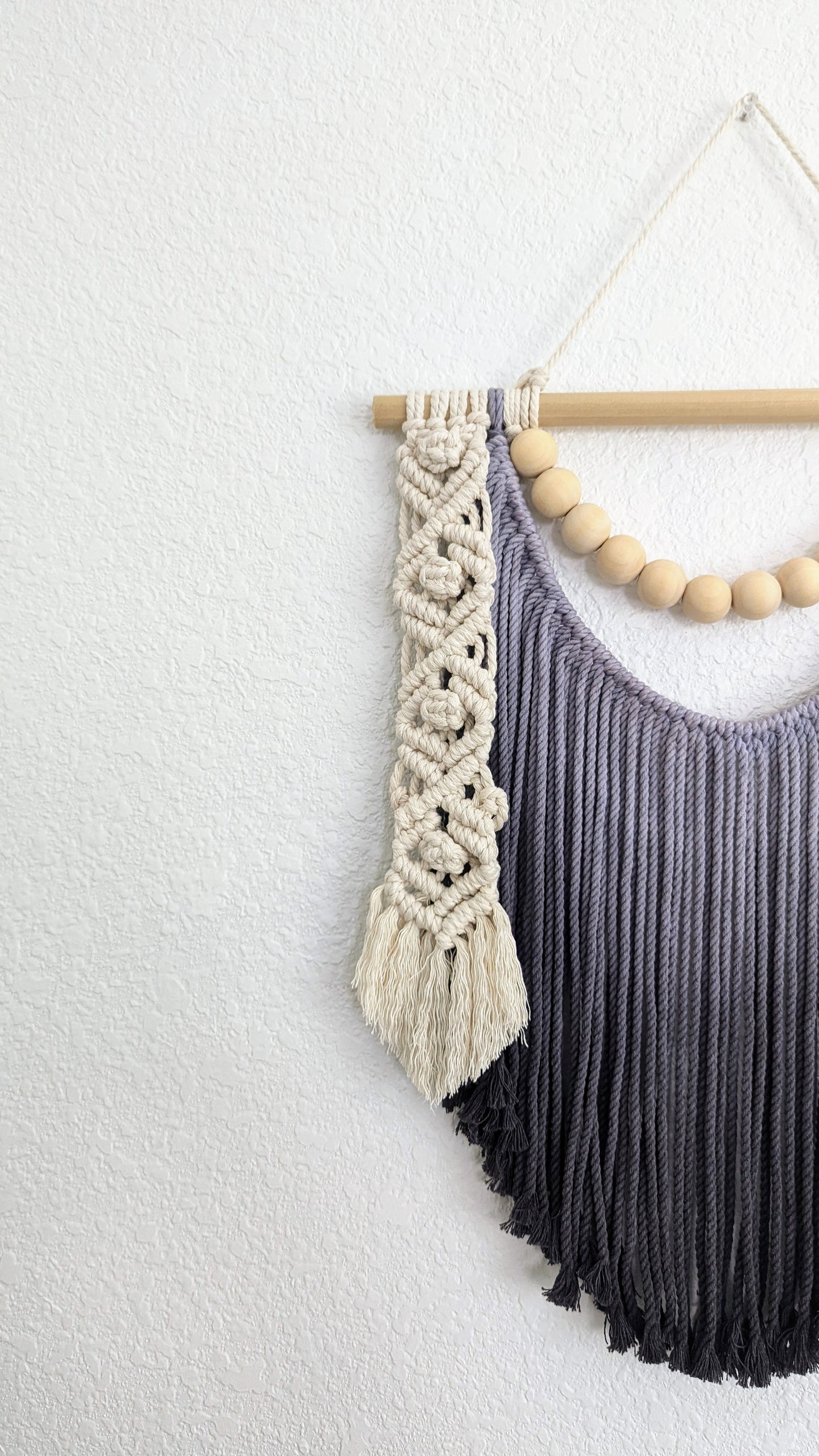 Ombre handmade beaded Macrame wall hanging, Bohemian Wall decor, Dip dyed wall tapestry, Beautiful natural cotton art piece with wooden bead