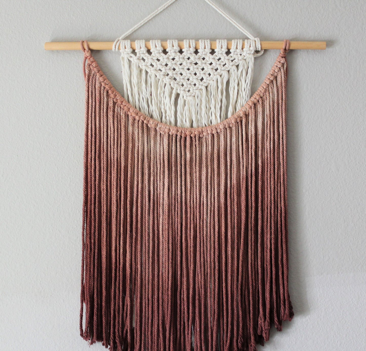 Handmade Macrame wall hanging in Chocolate Brown, Bohemian home Decor, Handwoven and Dip-Dyed Tapestry, Chic Ombre Natural Cotton Art Piece