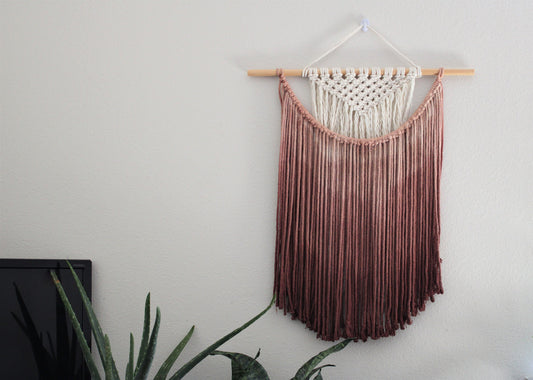 Handmade Macrame wall hanging in Chocolate Brown, Bohemian home Decor, Handwoven and Dip-Dyed Tapestry, Chic Ombre Natural Cotton Art Piece