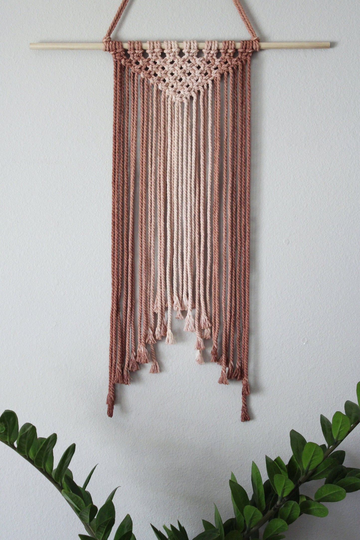 Large Handmade Minimalist wall hanging, Beige and Brown Boho Ombre tapestry, Macrame Art on wooden dowel + Cotton Cords, Chic design & Decor