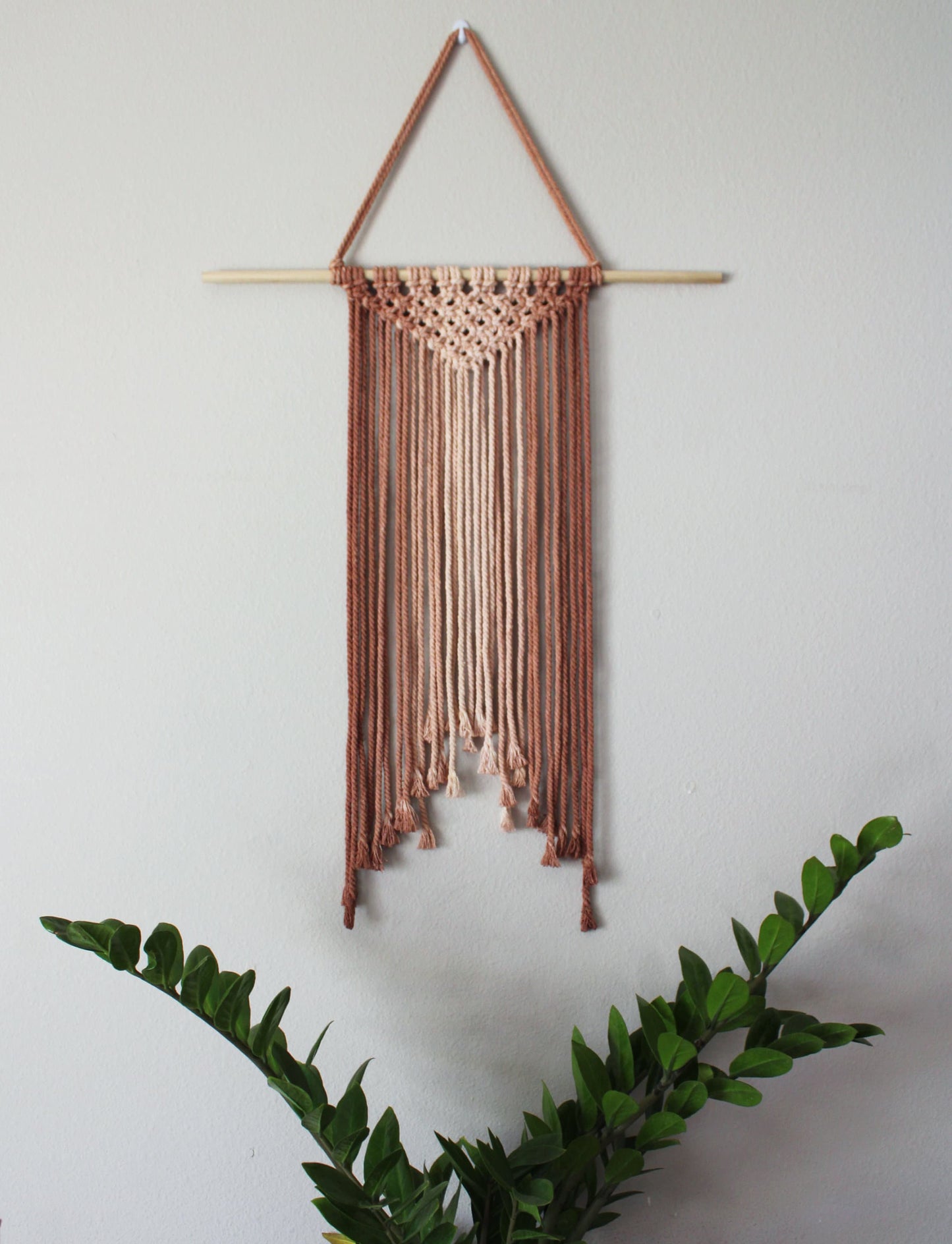 Large Handmade Minimalist wall hanging, Beige and Brown Boho Ombre tapestry, Macrame Art on wooden dowel + Cotton Cords, Chic design & Decor