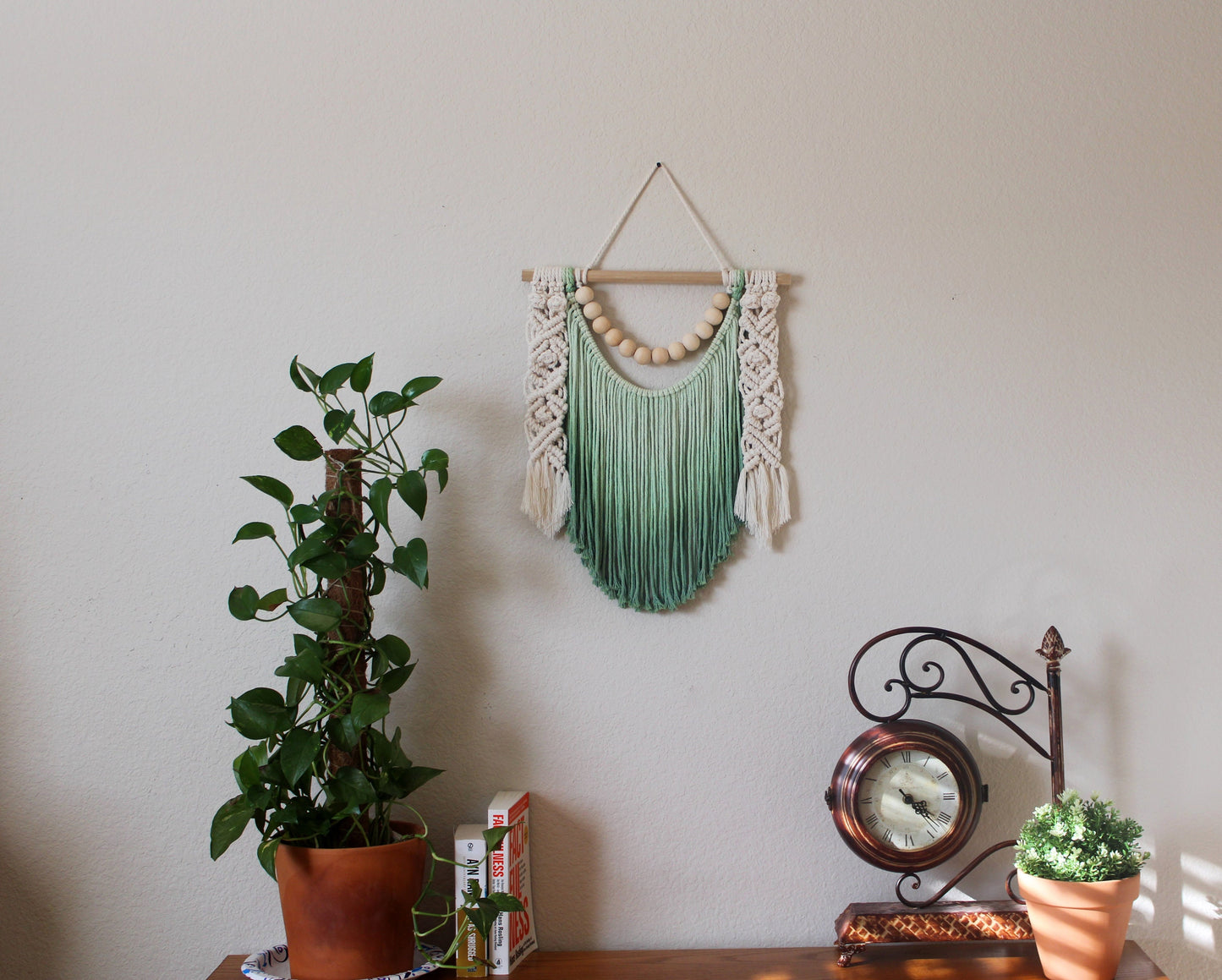 Ombre handmade beaded Macrame wall hanging, Bohemian Wall decor, Dip dyed wall tapestry, Beautiful natural cotton art piece with wooden bead