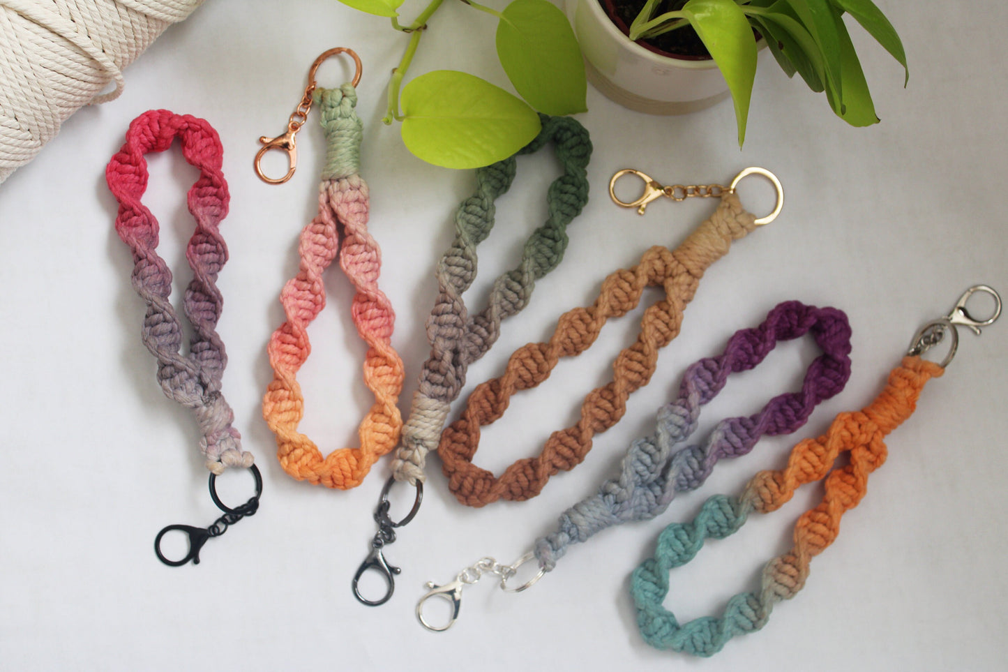 Handmade ombre dip dyed Macrame Keychain / Wristlet / Accessory, Bridesmaid /  Housewarming Gift, Boho inspired, Colorful Macrame Lanyard