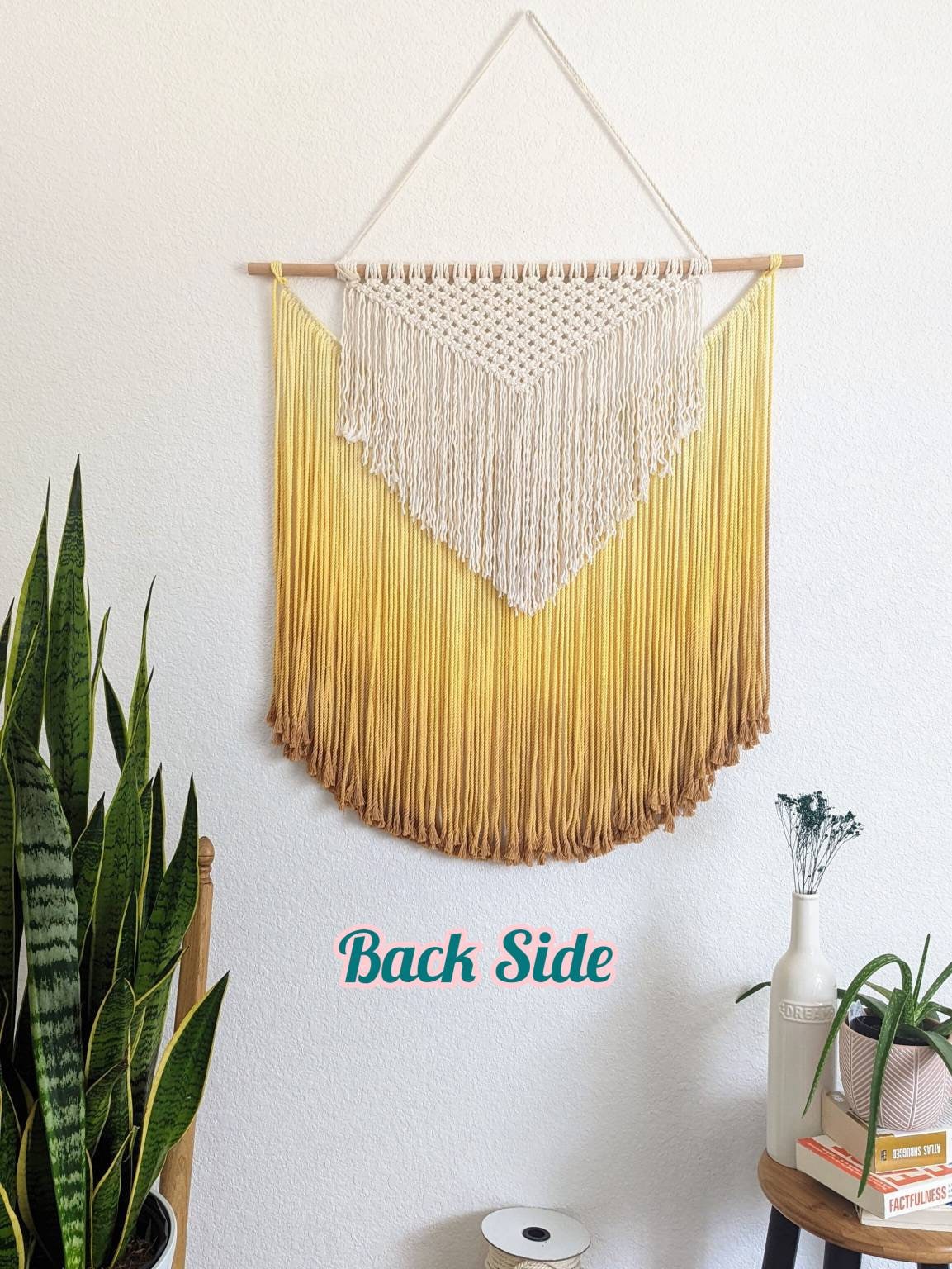 Handmade Macrame wall hanging in Sunshine Yellow, Bohemian home Decor, Handwoven and Dip-Dyed Tapestry, Chic Ombre Natural Cotton Art Piece