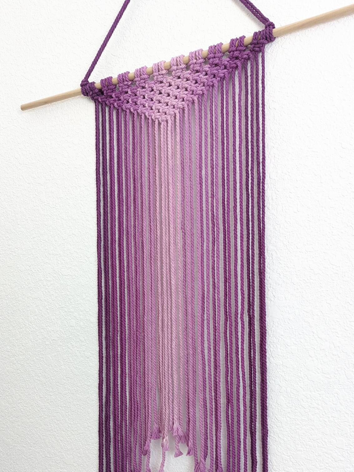 Large Handmade Minimalist wall hanging, Eggplant Boho Ombre tapestry, Macrame Art on wooden dowel with Cotton Cords, Chic design & Decor