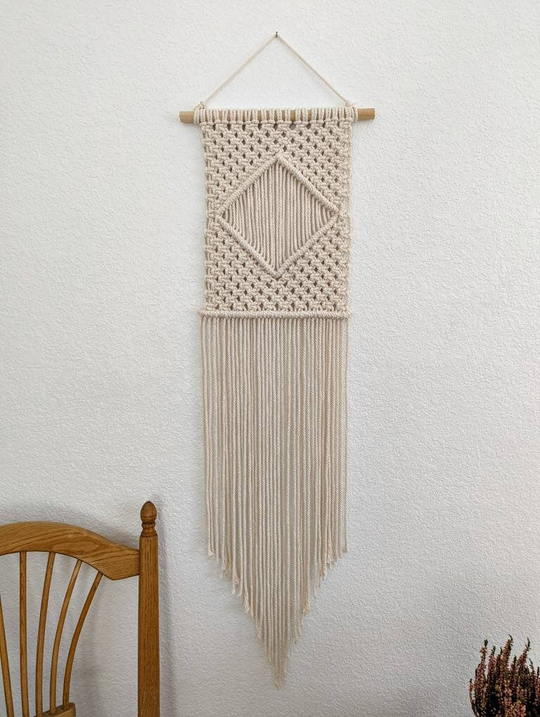 Macrame handmade Wall Hanging, Bohemian style Handwoven Tapestry, Natural cotton on wooden dowel, Minimalist Textile Art, Chic Macrame Art