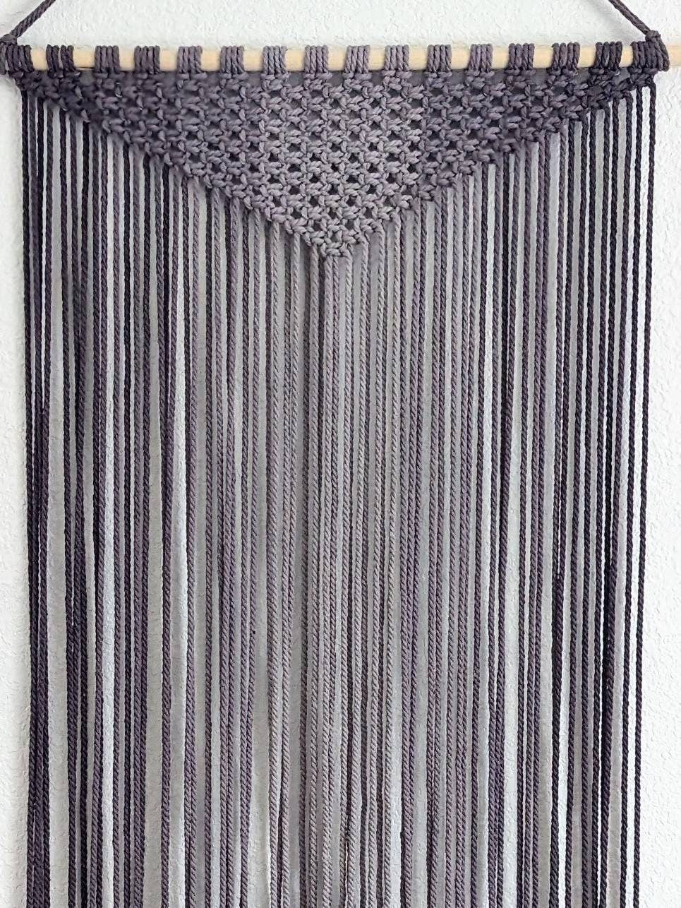 Large Handmade Minimalist wall hanging, Steel Gray Boho Ombre tapestry, Macrame Art on wooden dowel with Cotton Cords, Chic design & Decor